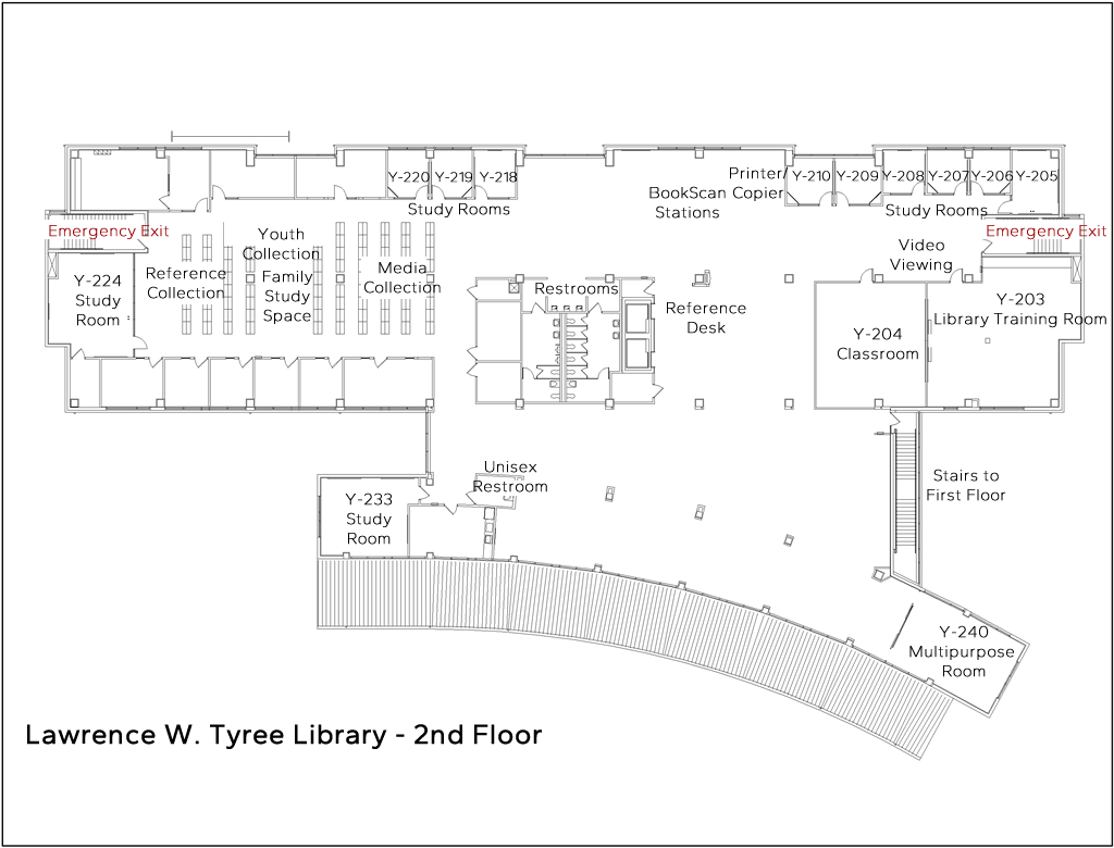 Lawrence W. Tyree Library Second Floor Plan Floor plan of the second floor of the Library