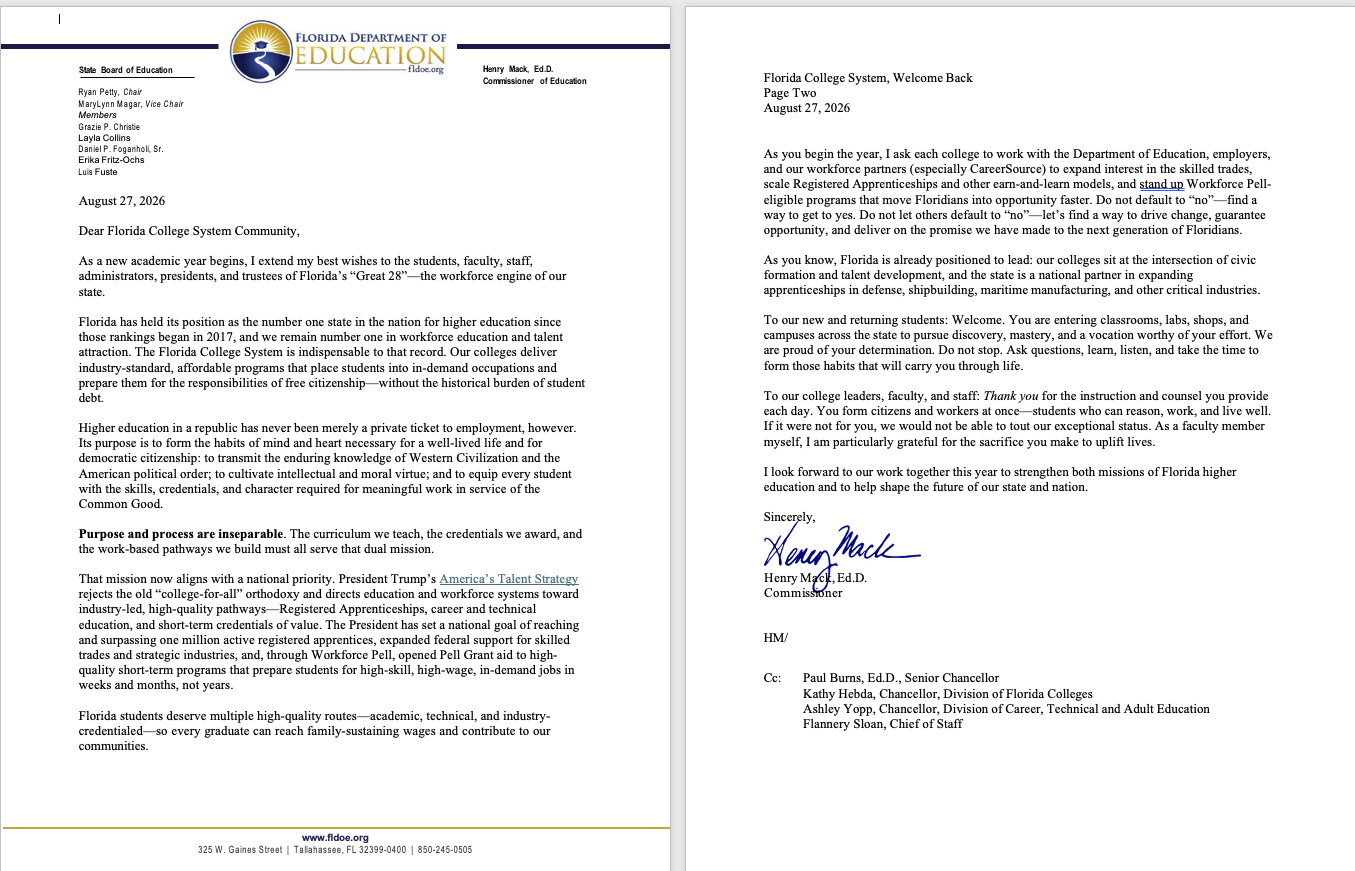 Image of commissioner's letter